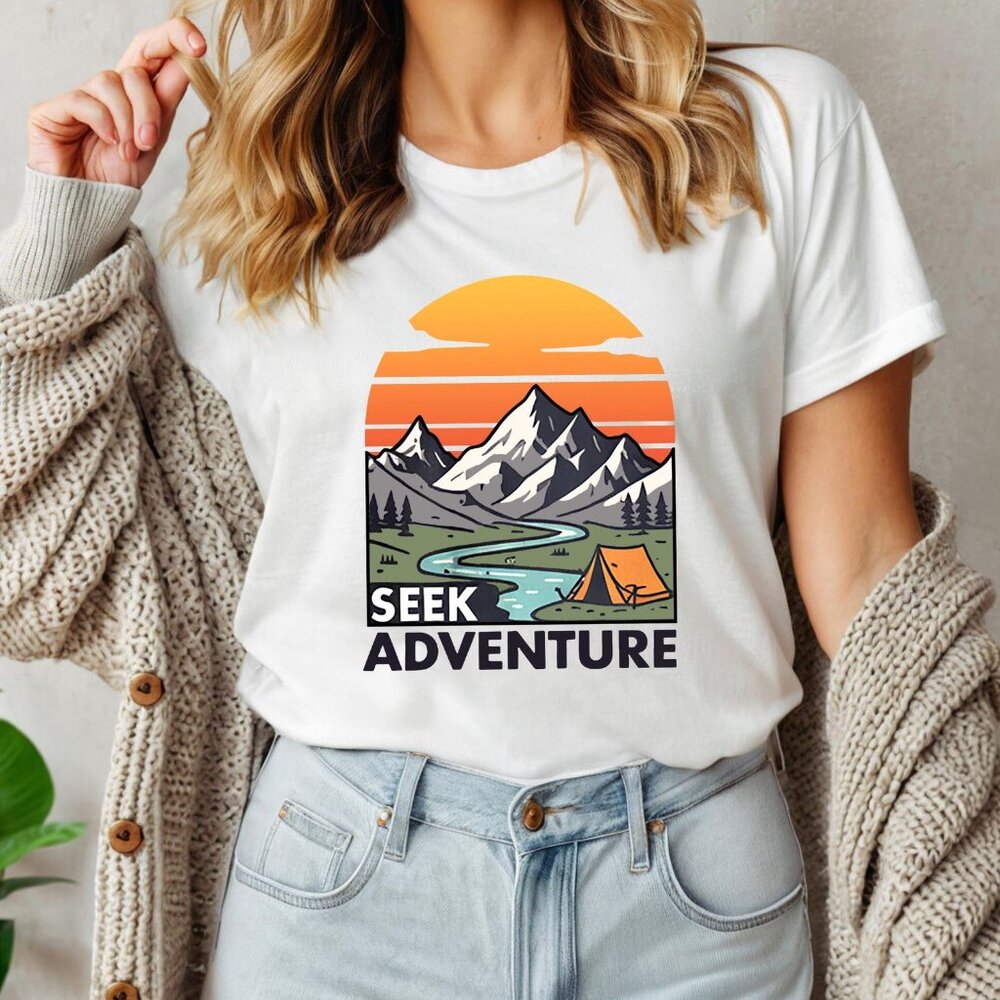 Seek Adventure T-Shirt – Retro Mountain Camping Graphic Tee